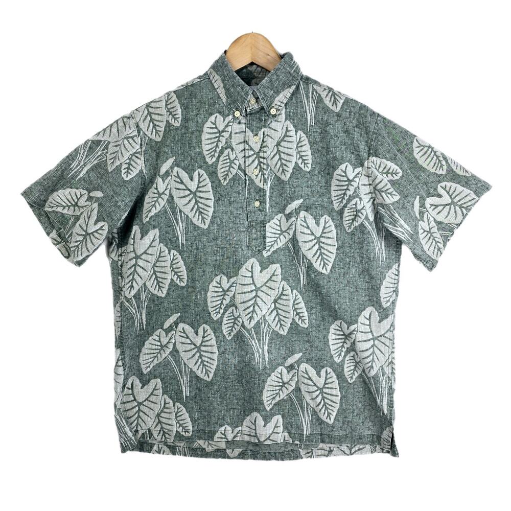 VTG Reyn Spooner Hawaiian Leaf Print Shirt Men's Small Floral 1/4 Button Polo
